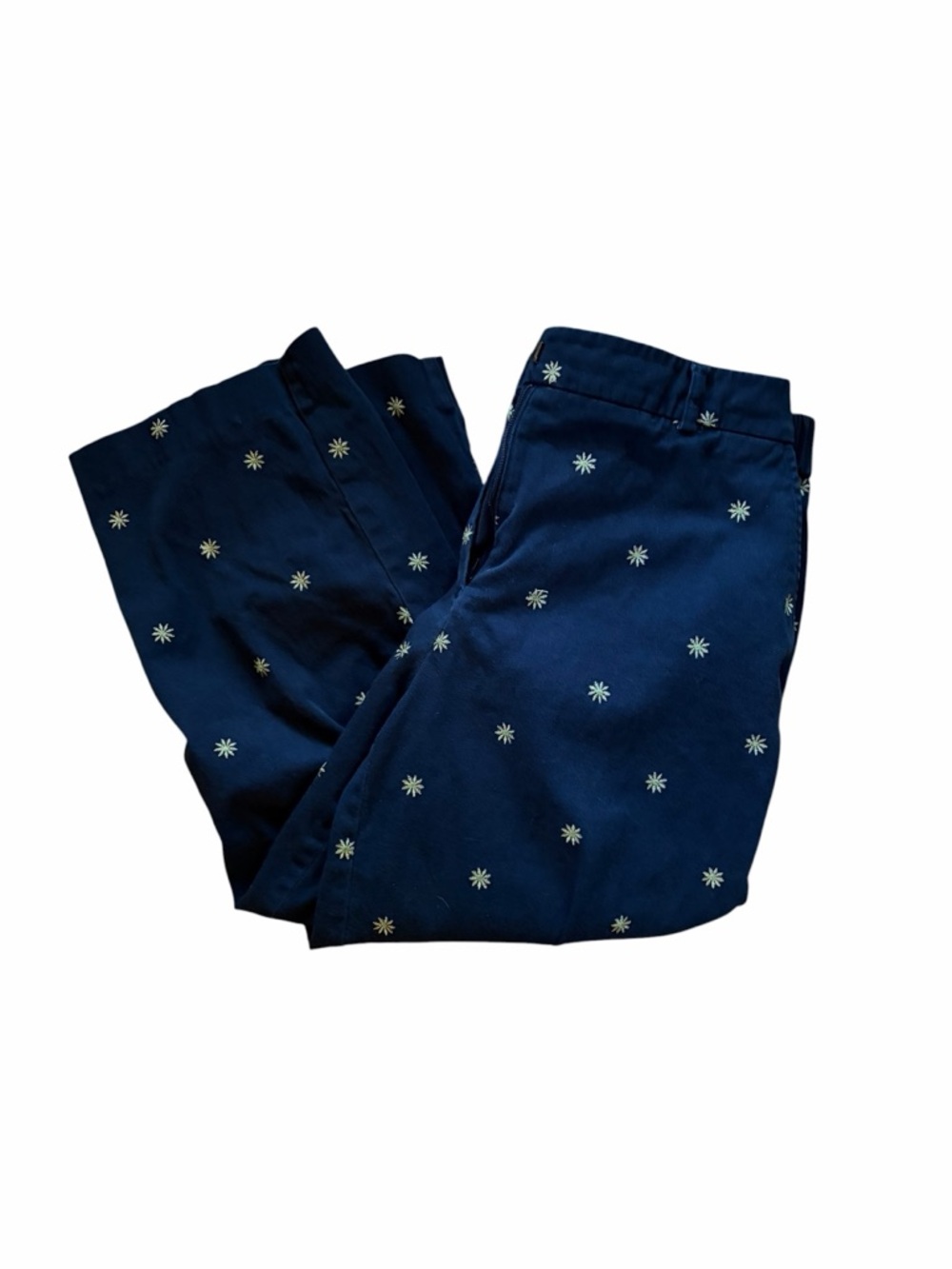 Faded Navy Star-Embroidered Pants - Cropped